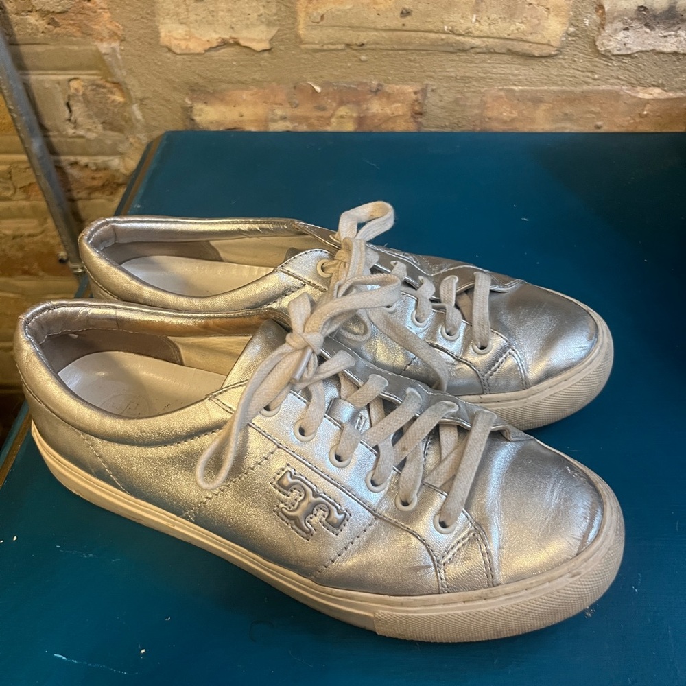Tory Butch Silver Metallic Sneakers